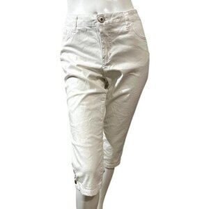 Baccini White Casual Cropped Capri Pants Womens Sz 8 (Medium) Womens Side Button